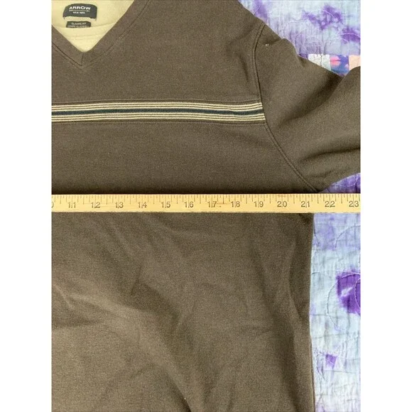 ARROW Mens Medium Classic Fit Dark Brown Long Sleeve Crew Neck Pullover Shirt - Picture 4 of 6